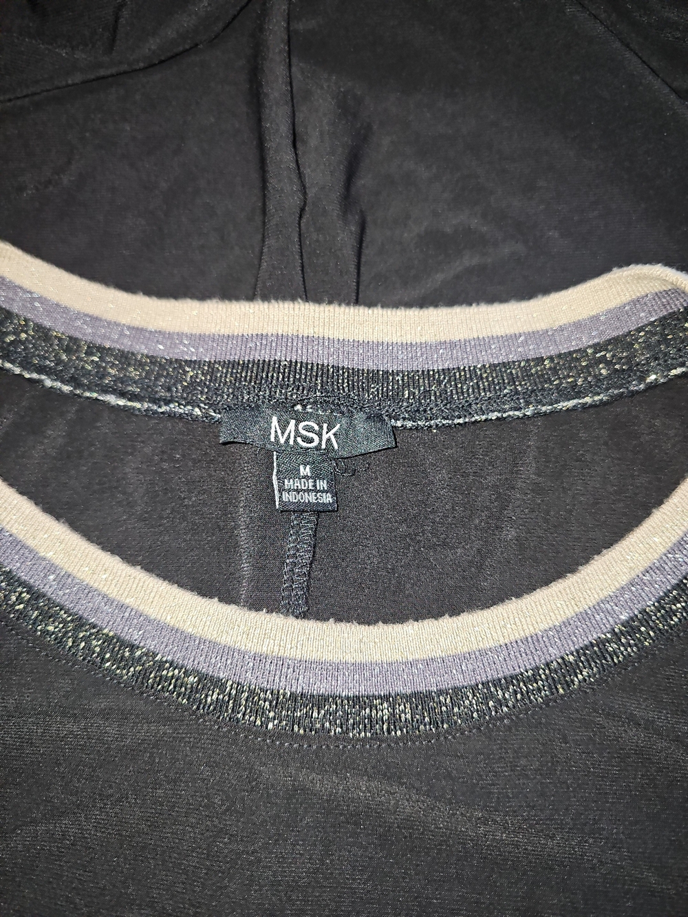 MSK Women Black Crewneck Sweater with Contrast Trim